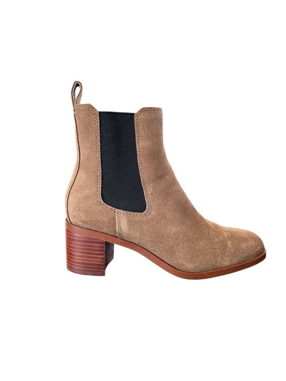 Steve Madden Rhiannon Tan Suede Pull-on Chelsea Ankle Boot Block Heel Womens 6